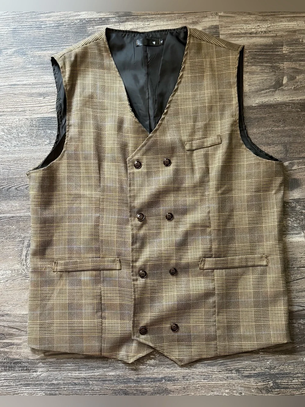 Double-Breasted Brown Plaid Suit Vest Men’s XL